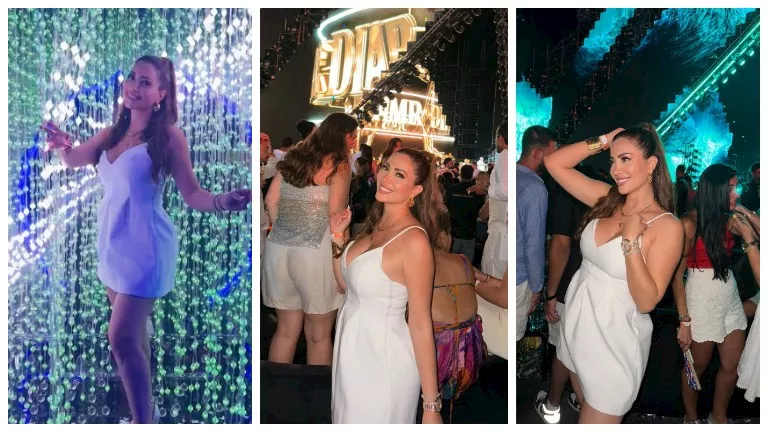 صور وفيديو.. رقص نسرين طافش في حفل عمرو دياب بالساحل