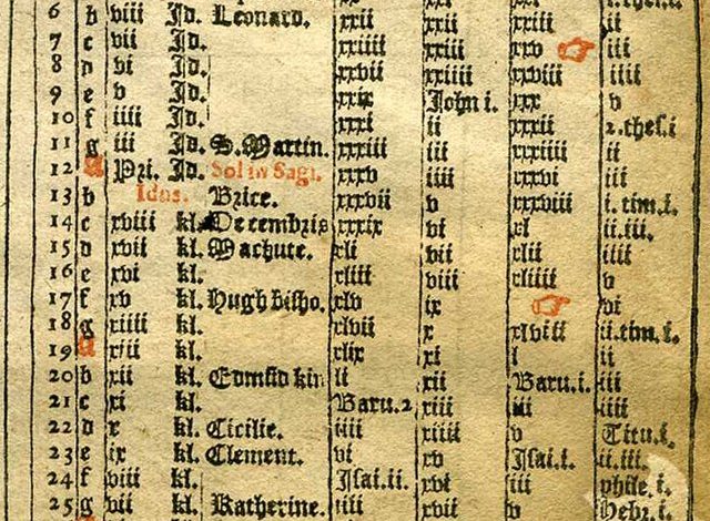 1614 Prayerbook November Calendar