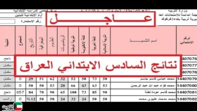 نتائج السادس الابتدائي الدور الثالث.webp