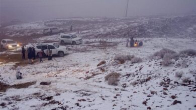 مشاهد شتوية نادرة.. تساقط الثلوج في جبال اللوز بالسعودية (صور + فيديو)
