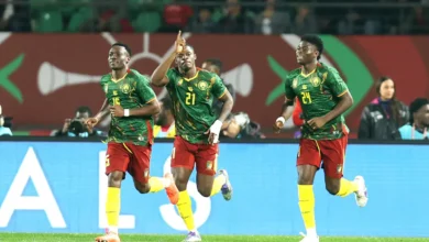 karl etta eyong of cameroon celebrates goal with teammates during the 2025 africa cup of nations afcon match between cameroon and gabon